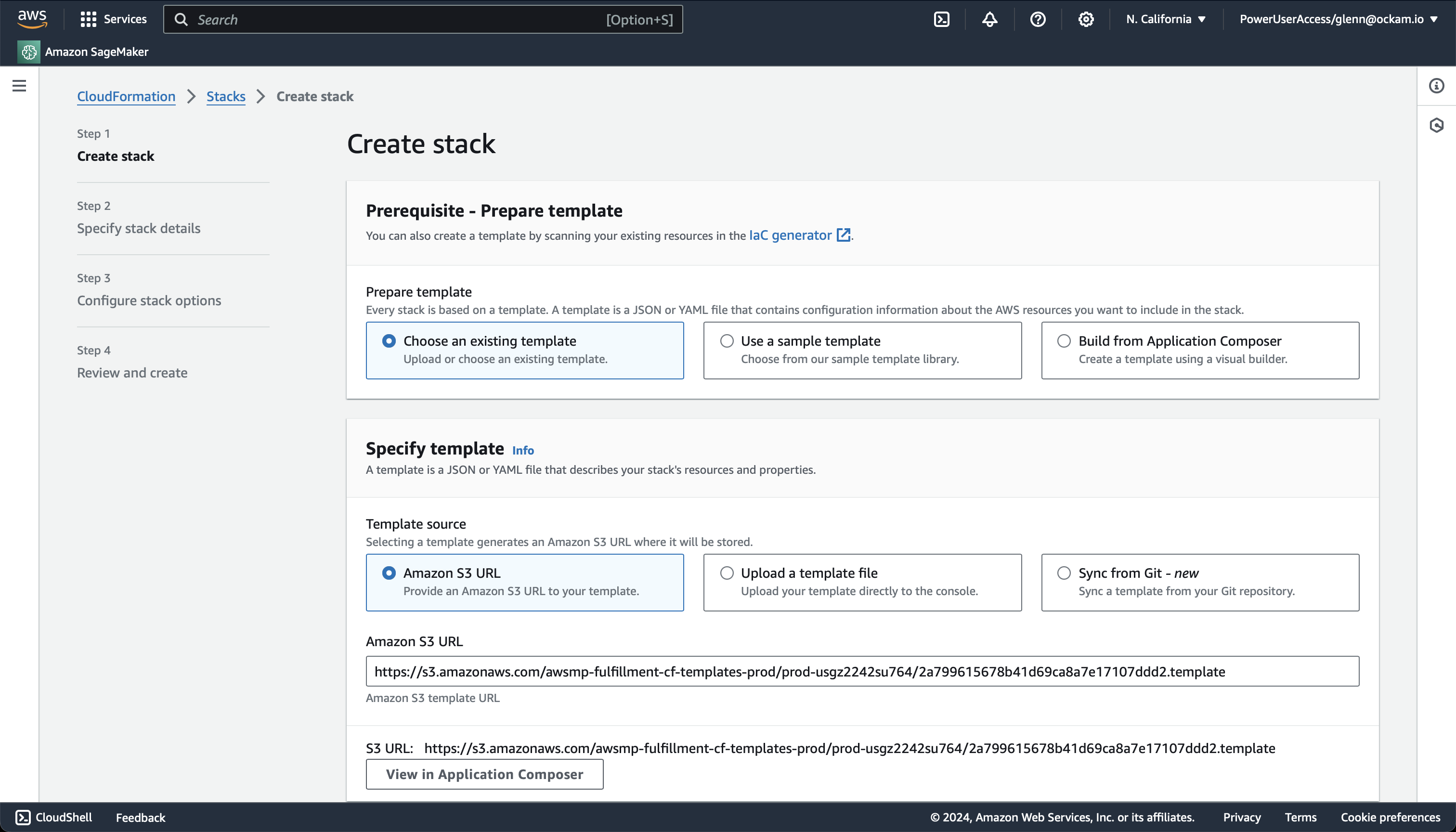 Ockam node for Amazon MSK - create stack screen